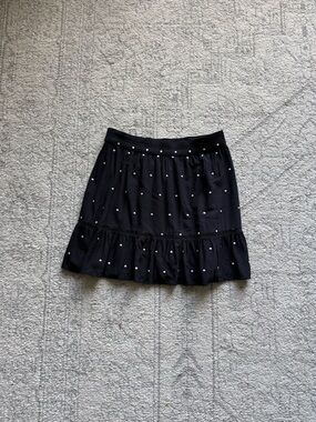 Loft Size Medium Petite Black Polka Dot Ruffle Hem Skirt